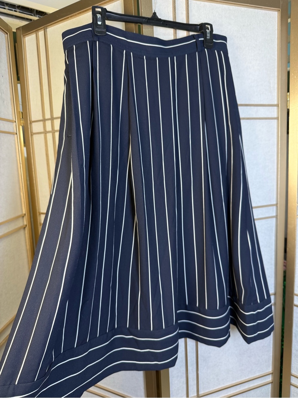 Banana Republic Navy and White Vertical Pinstripe A-Line Skirt